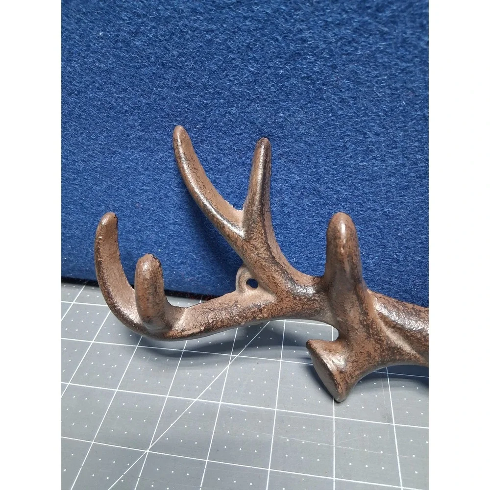 Unbranded Antler Wall Rack Brown Cast Iron Rustic Lodge Deer Horn Hooks
